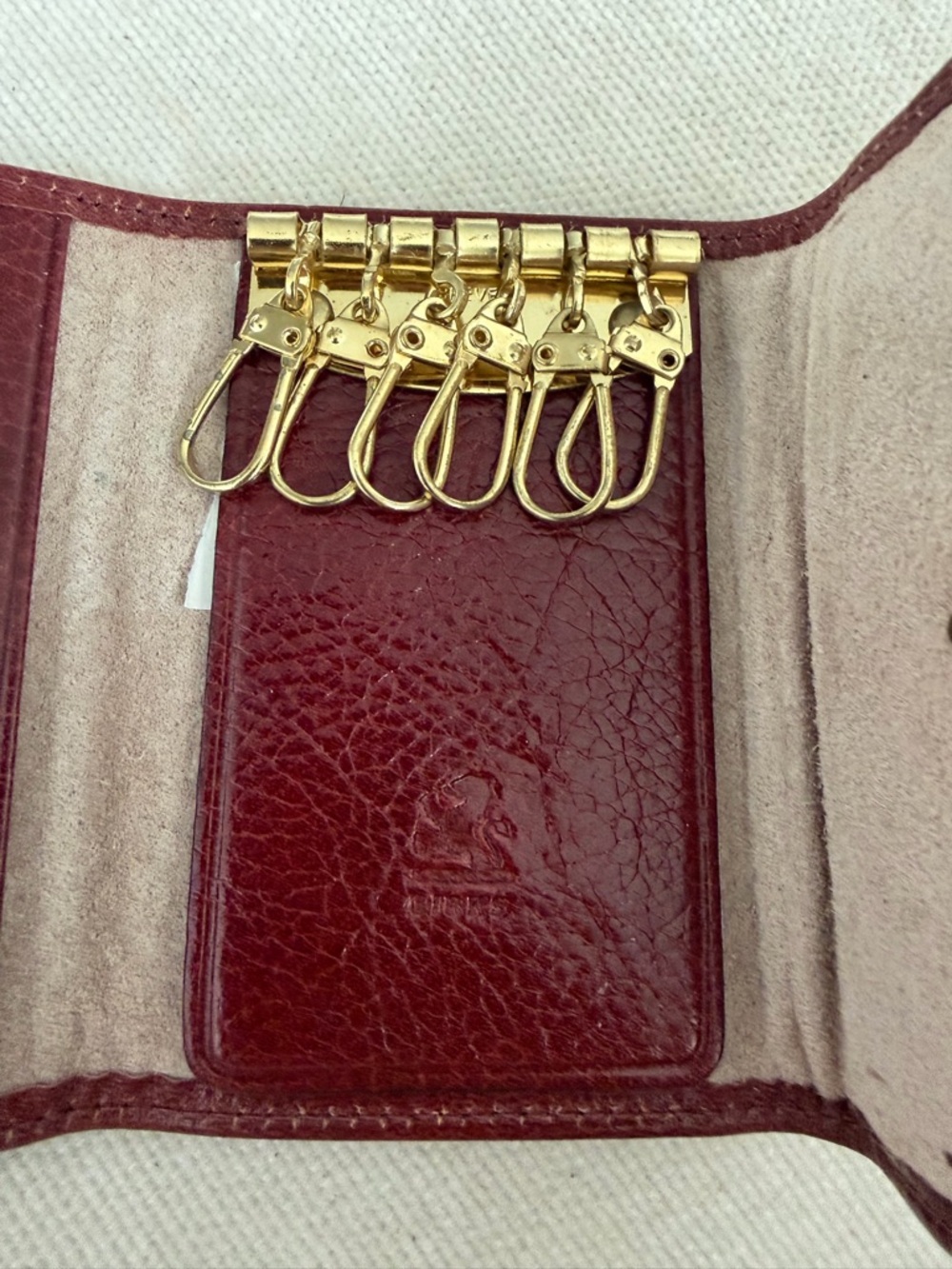 Birks‎ Leather Key Holder with Gold Key Hooks - Burgundy